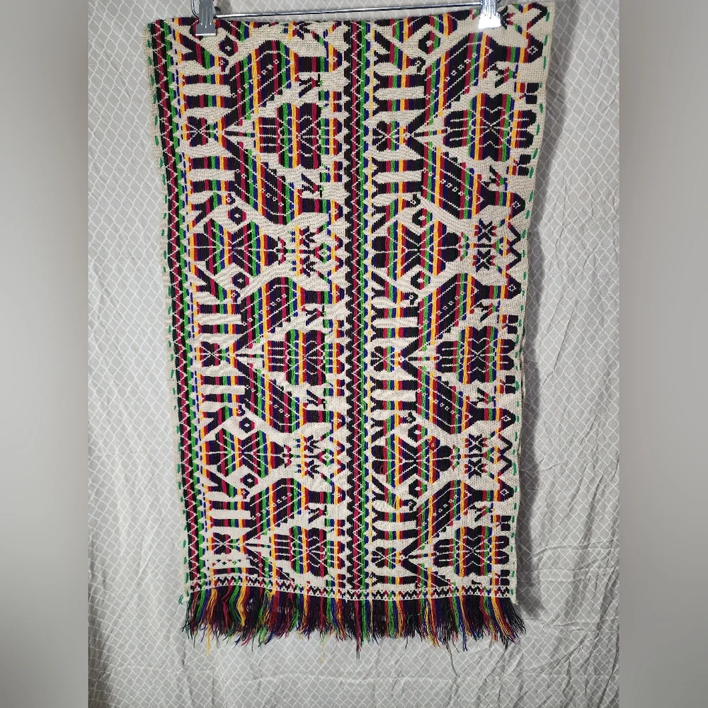 Vintage Mazahua Embroidery Table Runner Mexican Tree of Life Textile Used Great